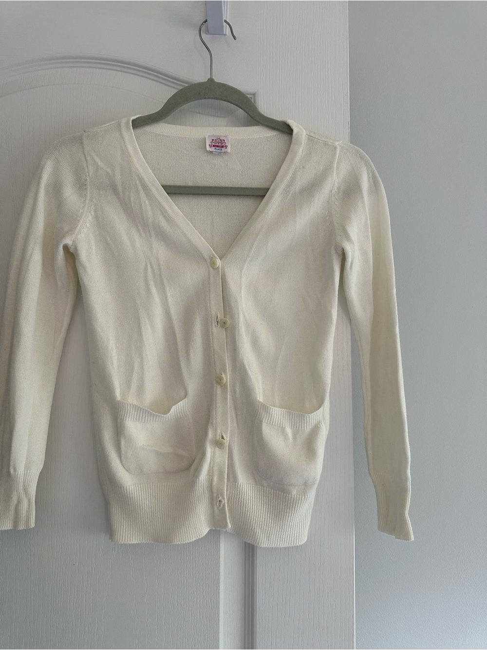 Place Cream V-Neck Button Front Cardigan
